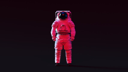 Wall Mural - astronaut with black visor and white spacewalk spacesuit with pink and white moody 80s lighting 3d i