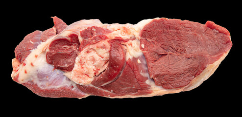 Poster - Fresh beef meat isolated on black background. Close-up