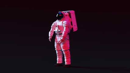 Wall Mural - astronaut with black visor and white spacewalk spacesuit with pink and white moody 80s lighting 3d i