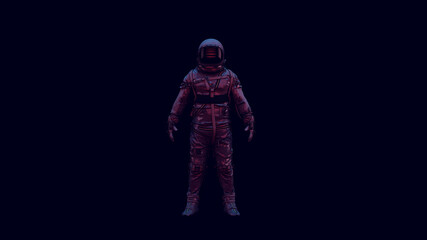 Wall Mural - vintage astronaut silver spacesuit and black visor with pink blue purple moody 80s lighting 3d illus