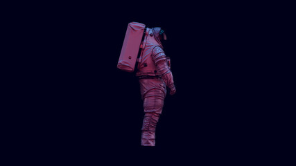 Wall Mural - astronaut with black visor and white spacewalk spacesuit with pink blue purple moody 80s lighting 3d