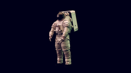 Wall Mural - astronaut with black visor and white spacewalk spacesuit with green and white moody 80s lighting 3d 