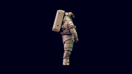 Wall Mural - astronaut with black visor and white spacewalk spacesuit with green and white moody 80s lighting 3d 
