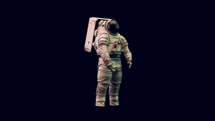 Wall Mural - astronaut with black visor and white spacewalk spacesuit with green and white moody 80s lighting 3d 