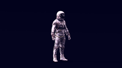 Wall Mural - astronaut with black visor and silver retro spacesuit with bright white 80s lighting 3d illustration