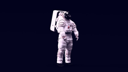 Wall Mural - astronaut with black visor and white spacewalk spacesuit with bright white 80s lighting 3d illustrat