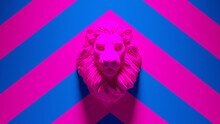 Pink Lion Mounted Bust With Pink An Blue Chevron Background 3d Illustration Render