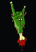 Rock And Roll Cartoon Green Zombie Hand With Worms And Nails