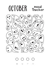 Wall Mural - A4 print mood tracker for October with cute ghosts. Tracker for tracking your daily mood for 31 days