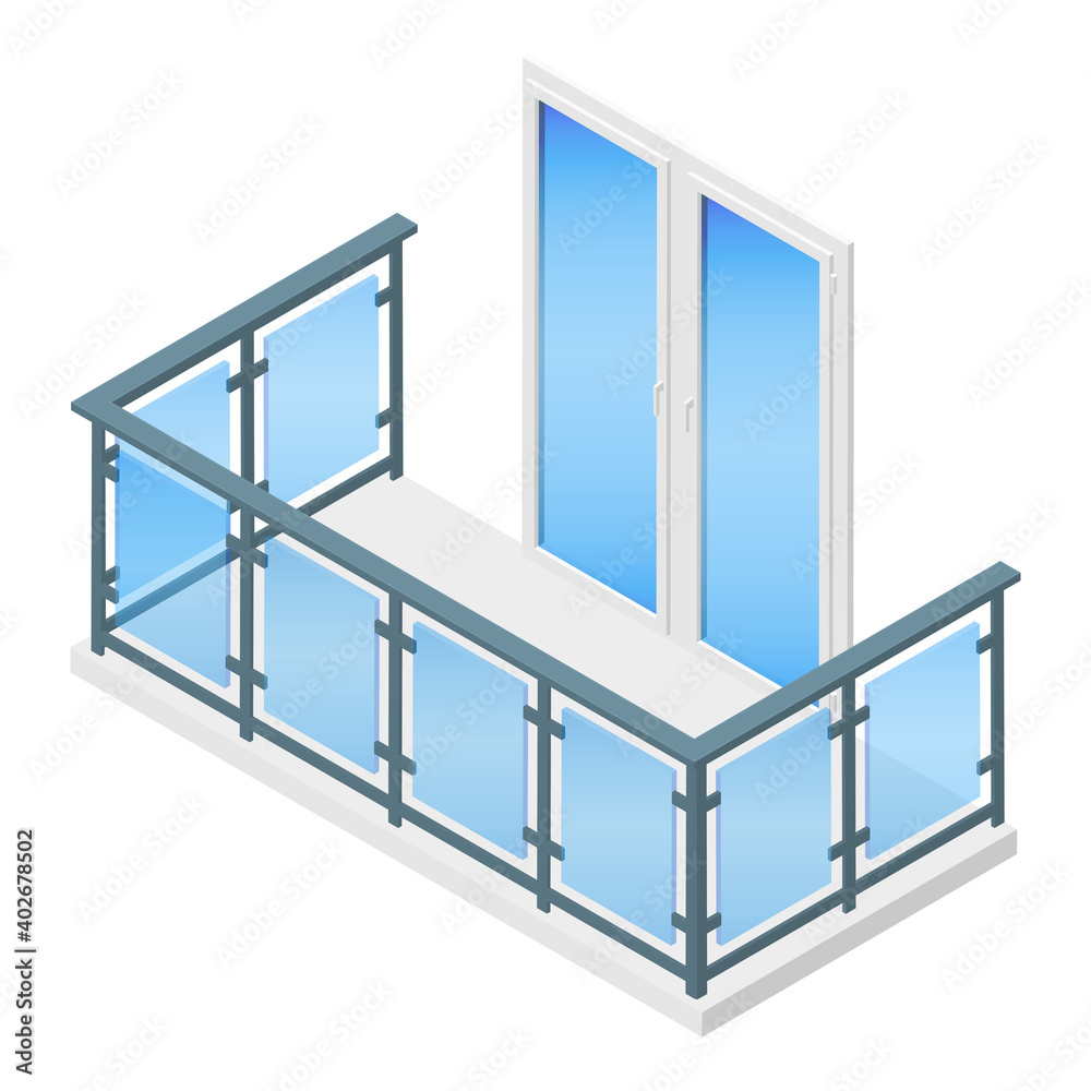 Vector de Stock Isometric vector illustration balcony with metal and ...