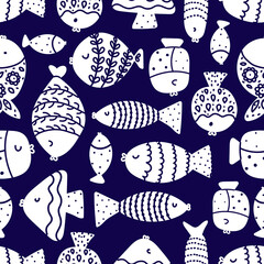 Wall Mural - Cute fish.  Kids  background. Seamless pattern. Can be used in textile industry, paper, background, scrapbooking.