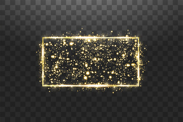 Wall Mural - golden frame with lights effects. shining rectangle banner. isolated on transparent background. vect