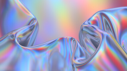 Abstract 3d rendering. Digital fabric. Sci-fi background. Holographic neon foil. Rainbow reflection.