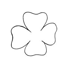 Four Leaf Clover Icon, Sticker. Sketch Hand Drawn Doodle Style. Vector Minimalism Monochrome. Plant, Symbol Of St. Patricks Day.