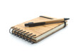 © pixarno - Closeup of wooden bamboo notebook and pen on white background
