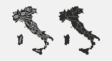 Set Of Italy Maps. Poster Map Of Italy With Regions Names. Blank Italy Map. Map Of Italy. Vector Illustration