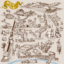 Medieval Map Elements Engraving And Woodcut Style Vector Cartography Illustration