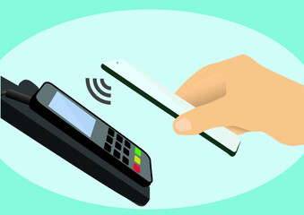 Wall Mural - mobile payment transaction via smart phone. contactless payment by phone