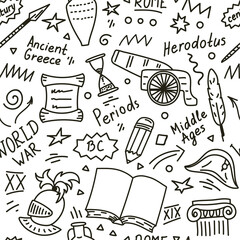 Wall Mural - History seamless pattern. Hand drawn historical doodle.