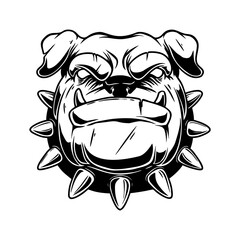 Wall Mural - Illustration of boxer dog head in vintage monochrome style. Design element for logo, emblem, sign, poster, card, banner.