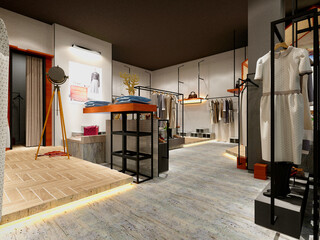 Poster - 3d render of cloth fashion shop