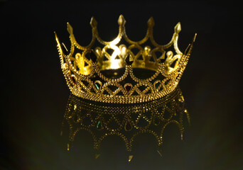 Wall Mural - Beautiful golden crown on black background. Fantasy item