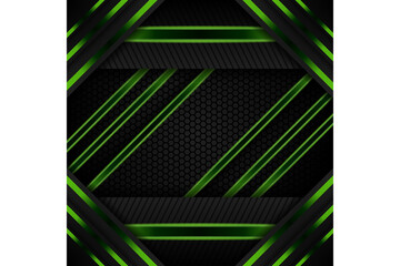 Poster - abstract geometric background template design use combination light green and black gradient colors. square layout with hexagon and diagonal line pattern. triangle frame on out side.