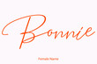 Bonnie Female name - Beautiful Handwritten Lettering  Modern Calligraphy Red Color Text