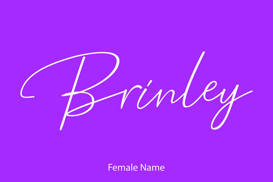 Brinley. Woman's Name. Typescript Handwritten Lettering Calligraphy Text on Purple Background