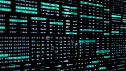 Fototapete - Cyber HUD Technology Depth of Field Center Focus View. Binary Data Code Animation for Screensaver, Background.