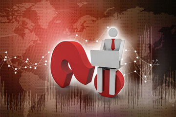 Poster - 3d illustration man lying on a red question mark
