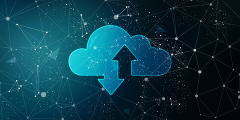 Poster - 2d illustration Cloud with uploading downloading arrow 