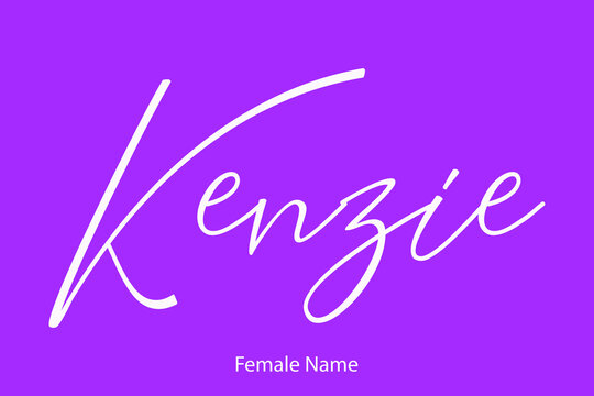 Kenzie Woman's Name. Typescript Handwritten Lettering Calligraphy Text on Purple Background