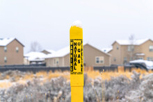Pole Marker With Warning Sign For Natural Gas Pipeline Buried Underground