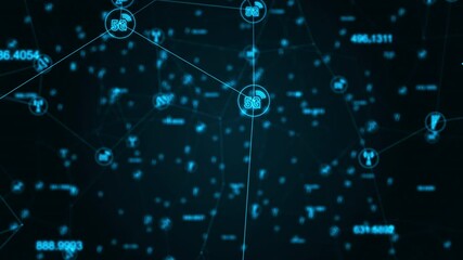 Poster - Motion graphic of Blue 5G technology icon network connection abstract background concept seamless loop video