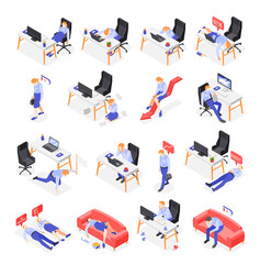 Canvas Print - Burn-out Syndrome Isometric Icons Set