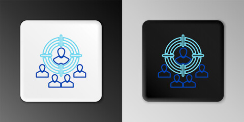 Sticker - Line Marketing target strategy concept icon isolated on grey background. Aim with people sign. Colorful outline concept. Vector.