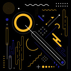 Wall Mural - abstract modern geometric pattern composition line, ciecle, triangle shape on black background