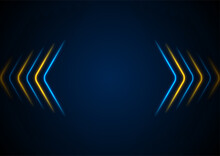 Bright Blue Yellow Abstract Neon Arrows Tech Graphic Design. Futuristic Laser Sci-fi Vector Background