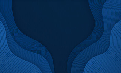 Wavy liquid blue background with lines. Abstract geometric composition moving curves shapes.