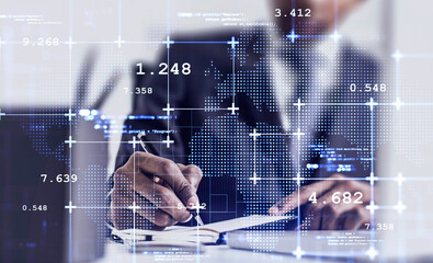 Poster - African man in office and network interface