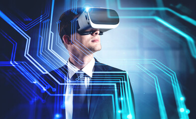 Poster - Man in vr glasses and circuit interface