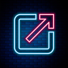 Poster - Glowing neon line Open in new window icon isolated on brick wall background. Open another tab button sign. Browser frame symbol. External link sign. Colorful outline concept. Vector.
