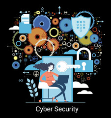 Poster - Secure data transmission concept. Access right. Safe file sharing. Protected web traffic. VPN. Analytical traffic assessment. Sharing documents.