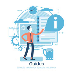 Poster - Website menu help concept. Online guides. Support landing page sections. Frequently asked Questions. Metaphor contact us. Help user interface.