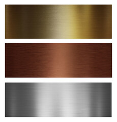 Wall Mural - Silver, gold and bronze metal high quality plates. Set of brushed metal textures