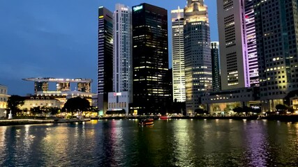 Sticker - SINGAPORE - DECEMBER 31, 2019: Beautiful city night lights in Marina Bay area