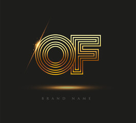 Initial Logo Letter OF, Bold Logotype Company Name Colored Gold, Elegant Design. isolated on black background.