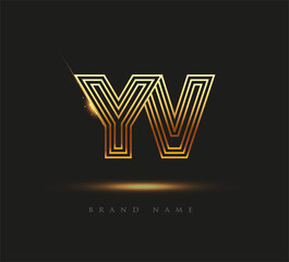 Initial Logo Letter YV, Bold Logotype Company Name Colored Gold, Elegant Design. isolated on black background.