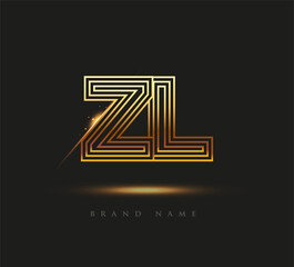 Initial Logo Letter ZL, Bold Logotype Company Name Colored Gold, Elegant Design. isolated on black background.